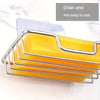 Stainless steel wall-mounted soap dish with yellow soap, designed to drain and not easily rust.