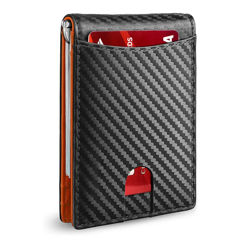 Slim Leather RFID Blocking Wallet with Money Clip