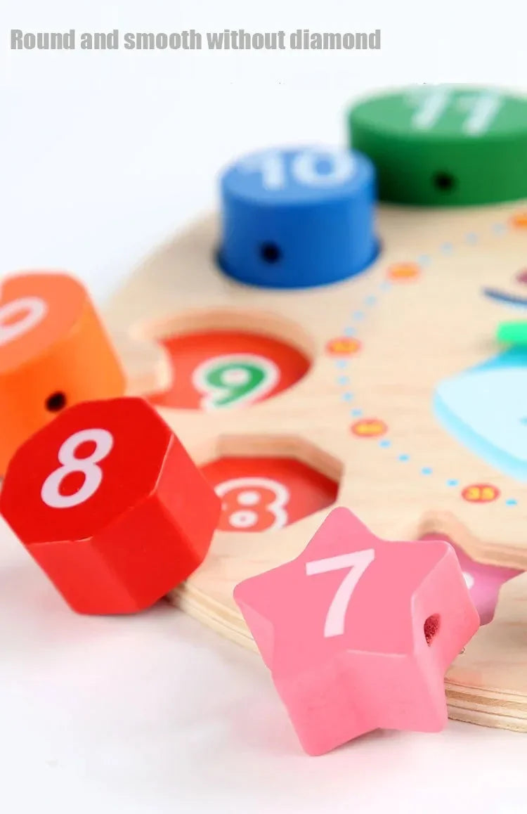 Wooden Shape & Number Sorting Clock Puzzle for Early Learning