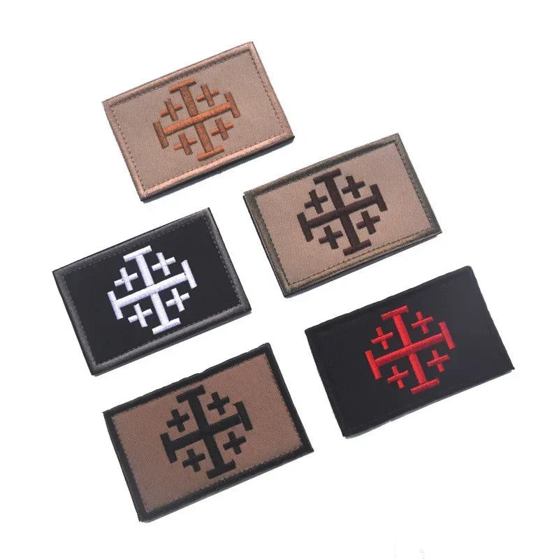 Embroidered Crusader Cross Tactical Patch with Hook and Loop Backing