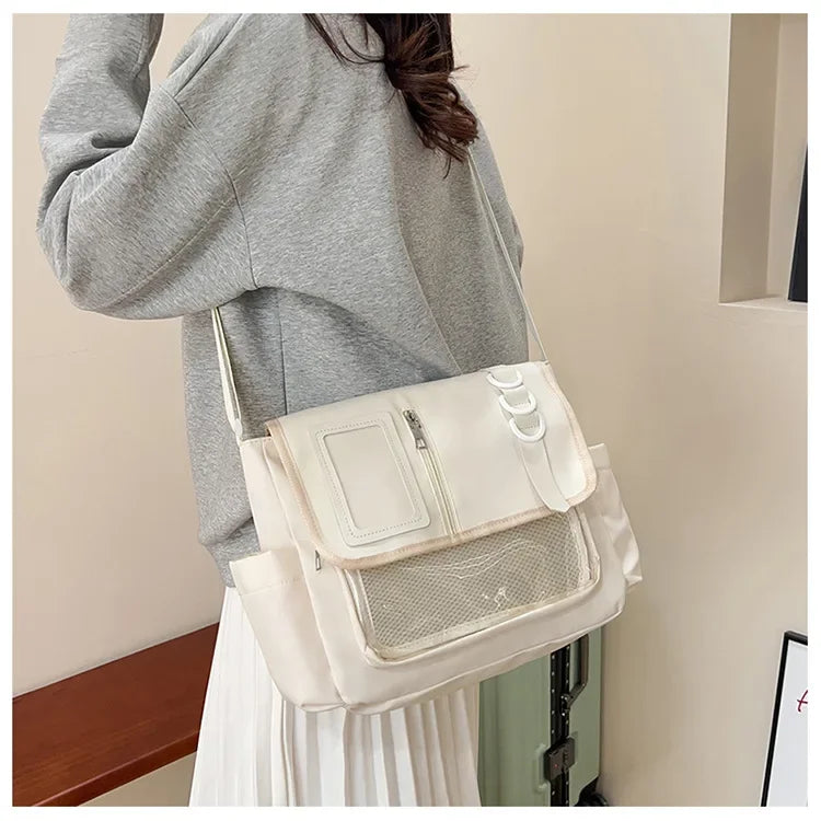 Y2K Transparent Ita Bag with DIY Badge Display Panel