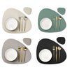 Set of reversible non-slip placemats with cutlery and plates in matte green and matte gray tones