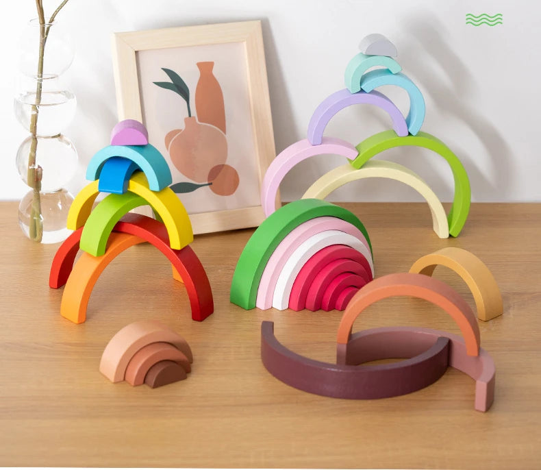 Rainbow Arch Bridge Wooden Building Blocks for Kids