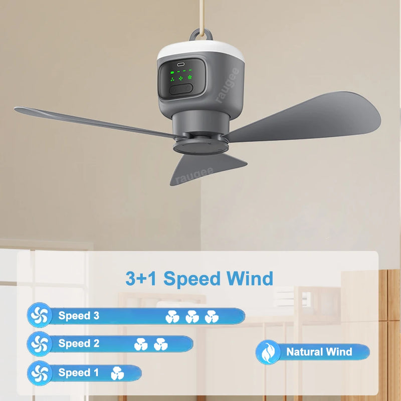 Portable Ceiling Fan with Remote and LED Light