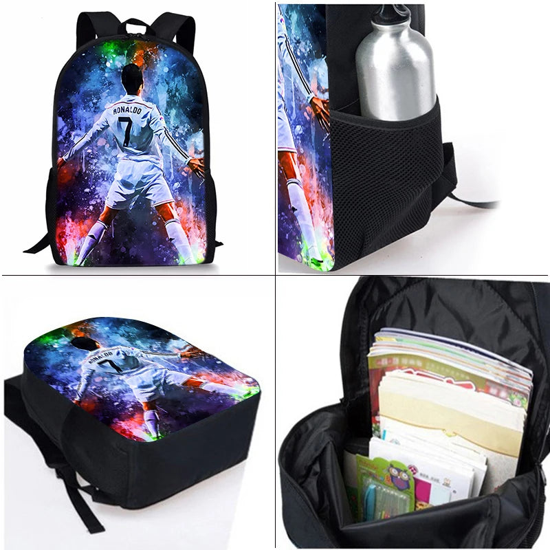 CR7 Football Player 3D Cartoon School Backpack Set for Kids