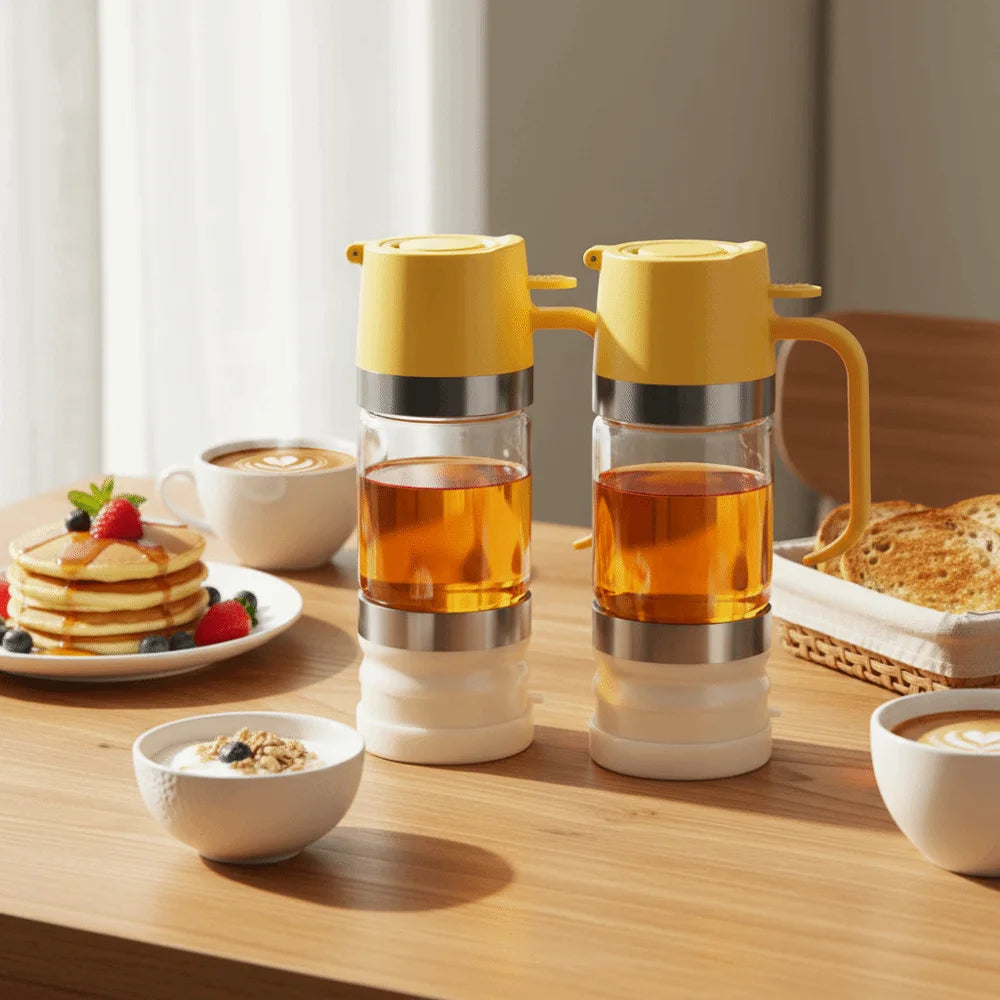 Clear Glass Honey Dispenser with Press-Top Lid