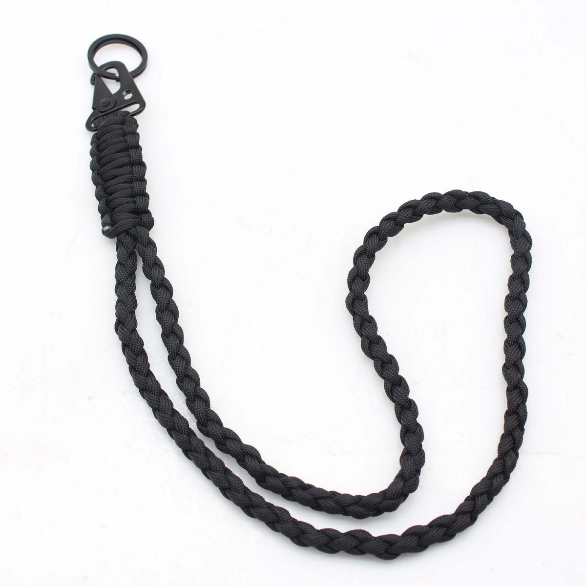 Black paracord lanyard keychain with a zinc alloy clip
