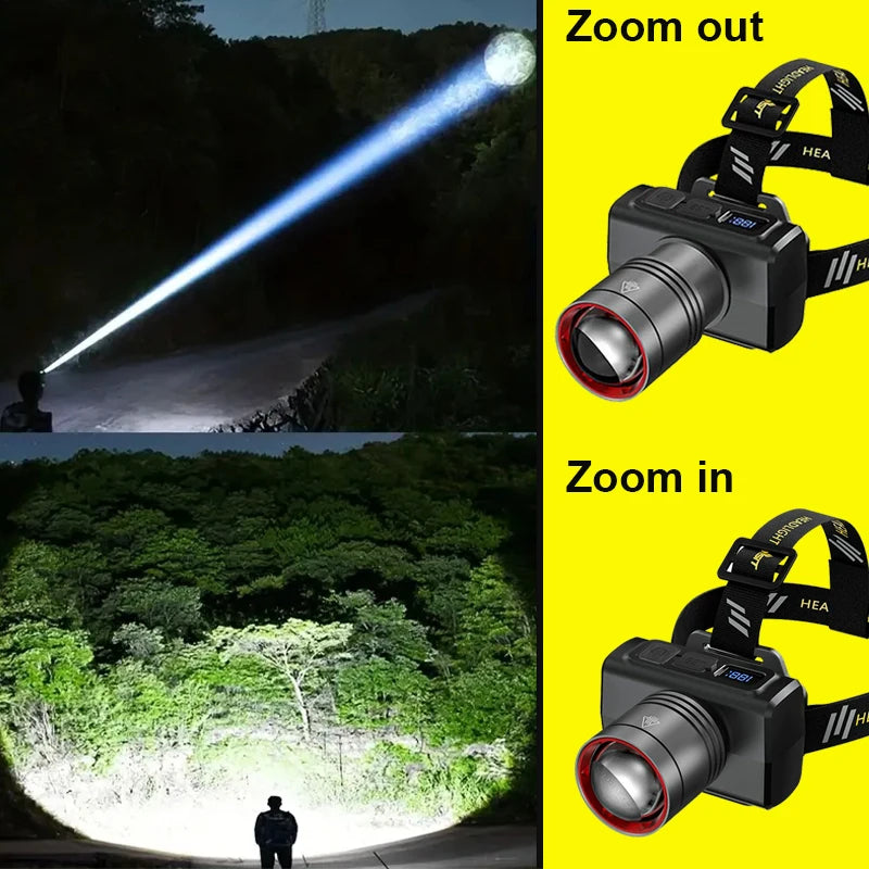 Motion-Sensor LED Headlamp with Zoom and USB-C Charging