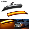 A close-up view of smoked LED side marker lights for a Chrysler 200, showing the light's design and illumination.