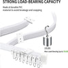 White PVC ceiling track kit with hooks and a metal hook, designed for strong load-bearing capacity.