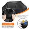 Black waterproof grill cover made of heavy-duty material with anti-UV coating and PVC backing
