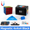 A black MoYu 4x4 cube set, including the cube, a blue plastic piece, and packaging.