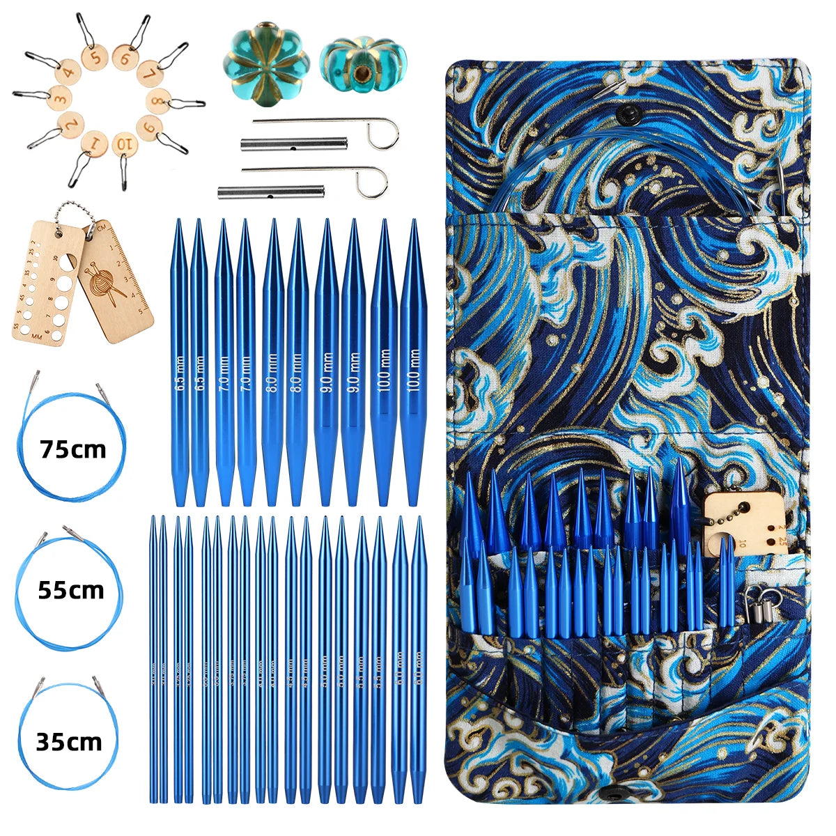 Portable Bamboo Circular Knitting Needle Set with Storage Case