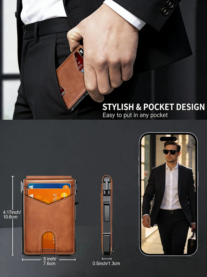 Slim RFID-Blocking Leather Wallet with Magnetic Money Clip