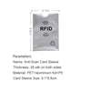 A silver RFID blocking card sleeve with dimensions 6.1cm by 8.8cm.