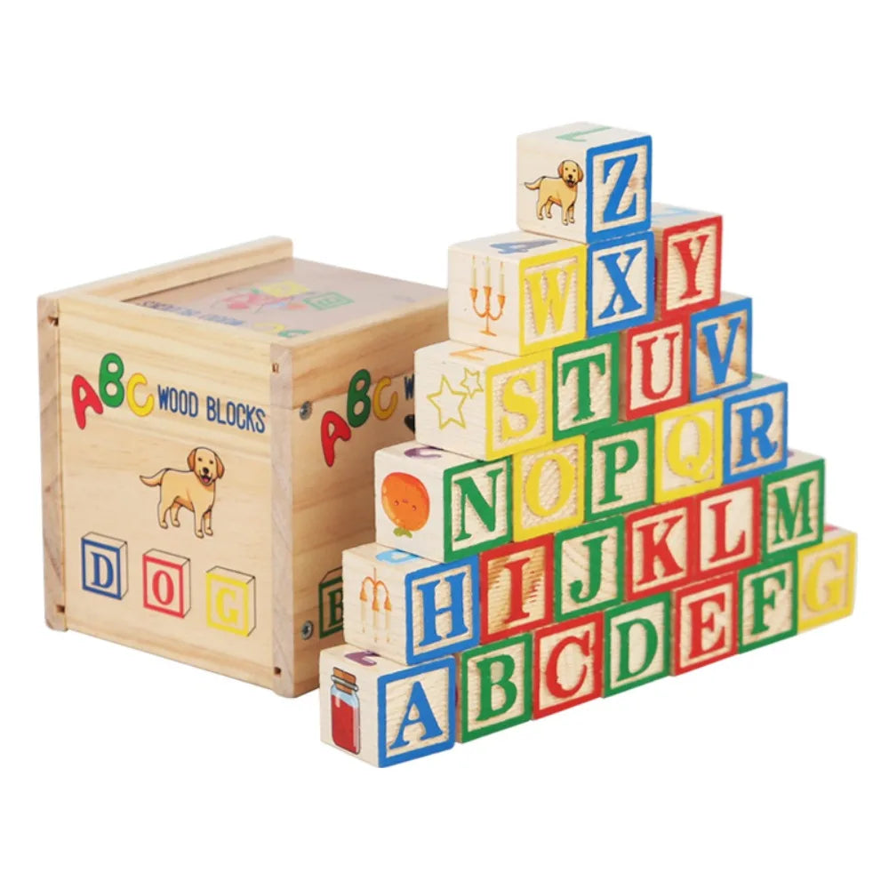 Wooden Alphabet Stacking Blocks Learning Toy