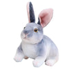 A gray and white plush rabbit stuffed animal with pink inner ears.