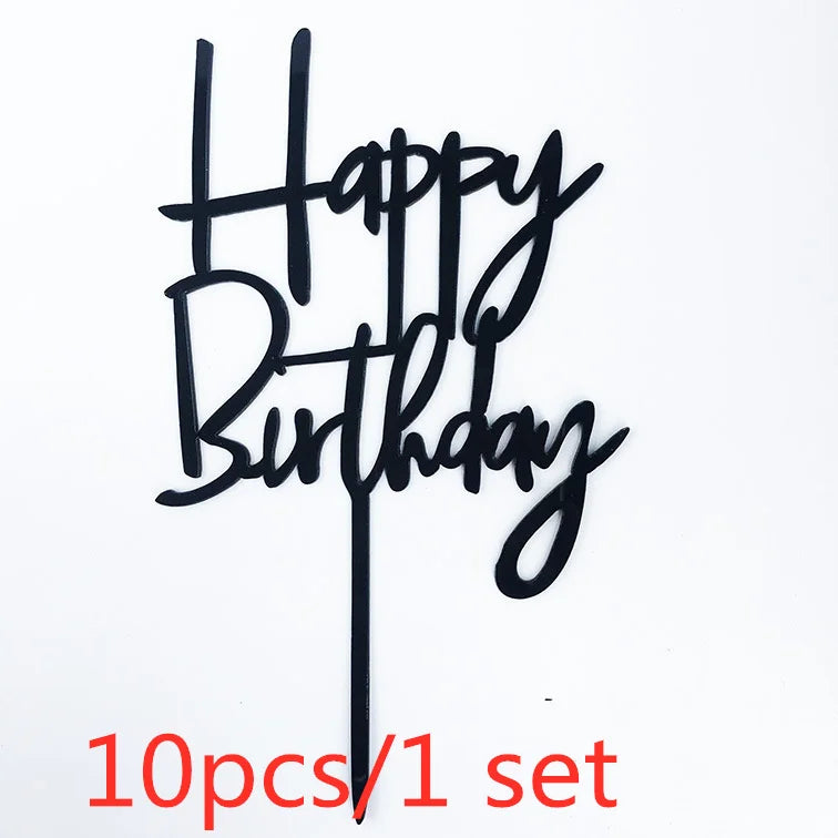 Gold Acrylic Happy Birthday Cake Toppers (Set of 10)