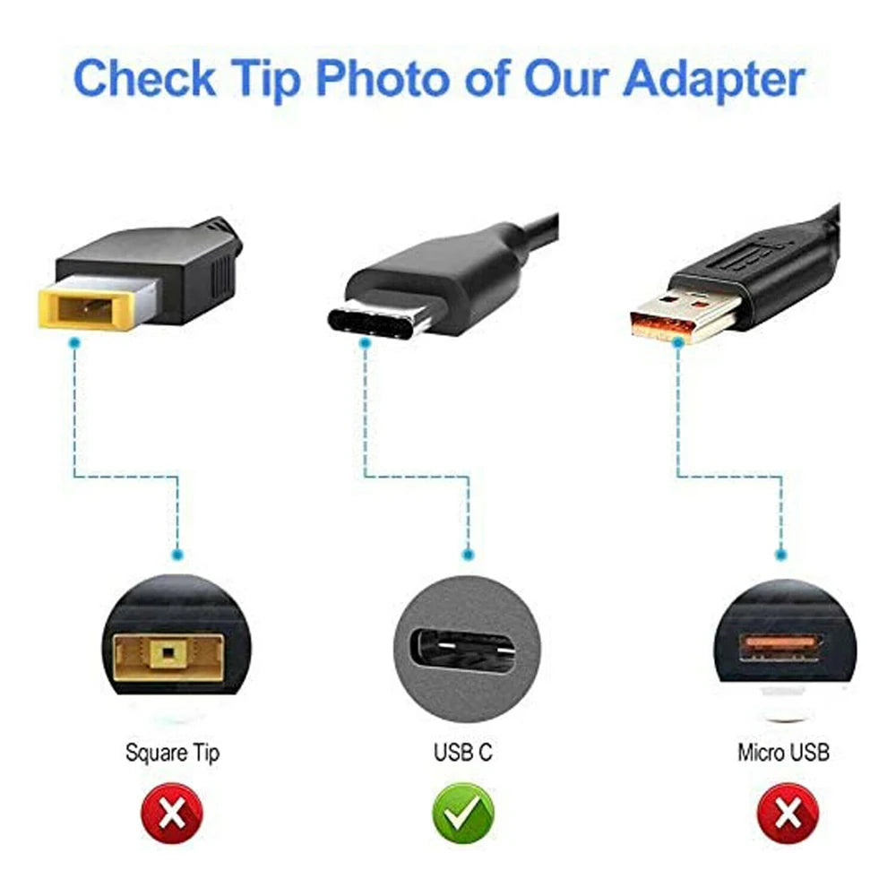 65W USB-C Laptop Charger for Lenovo ThinkPad T480, T580, X280 & More