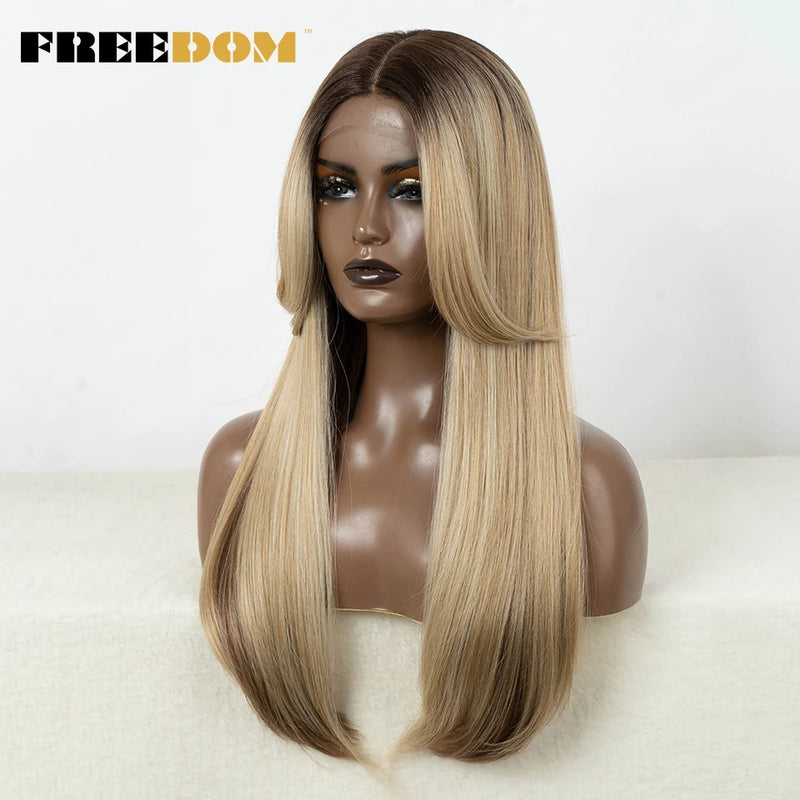 Straight Lace Front Wig with Bangs - Ombre Honey Blonde