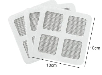 A set of self-adhesive mesh repair patches for windows and screens, showing various sizes.