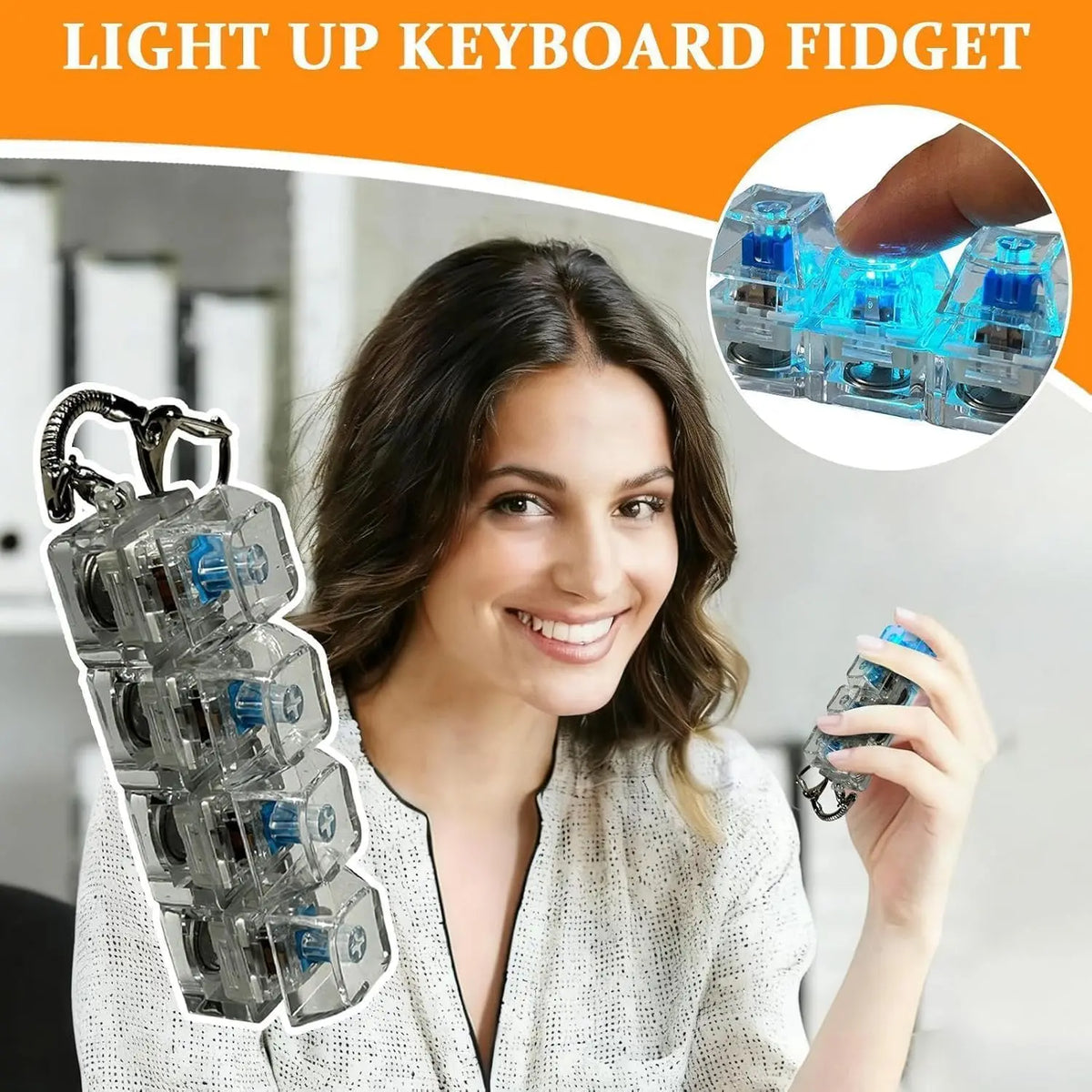 LED Light-Up Keyboard Keychain Fidget Toy