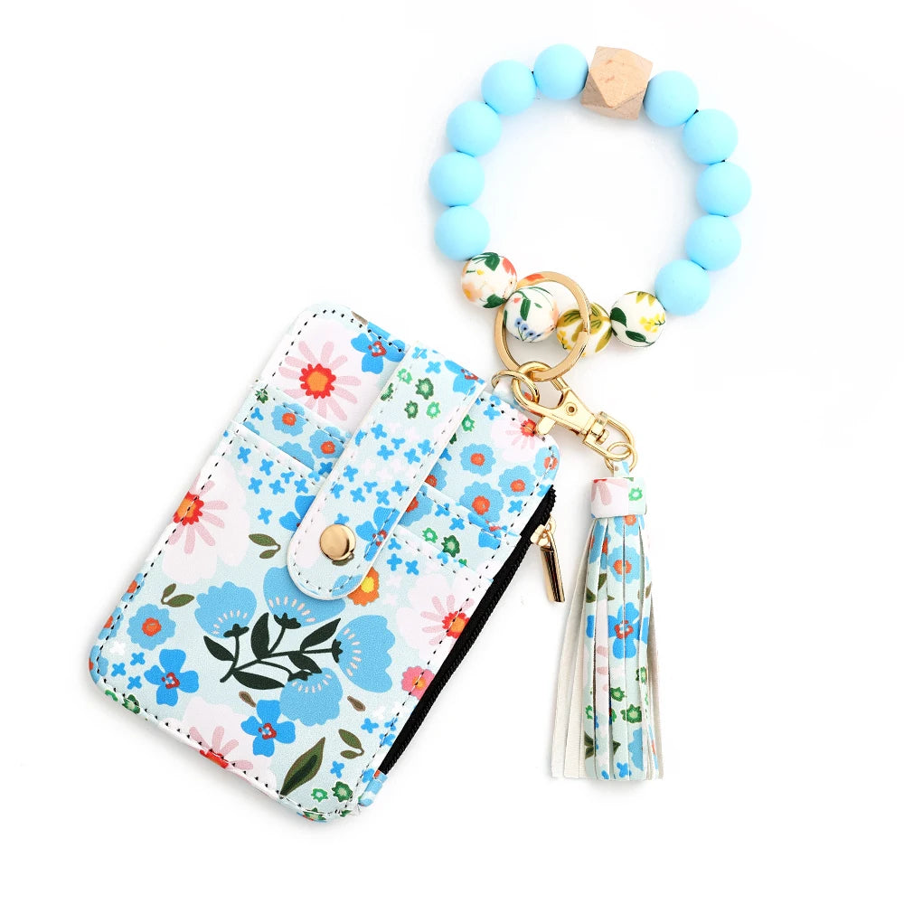 Floral Print PU Leather Wristlet Wallet with Card Holder
