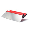 A professional skimming blade with a stainless steel edge and red handle is shown against a white background.
