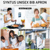 A set of two solid color unisex bib aprons shown in various contexts like kitchen, baking, painting, and gardening.