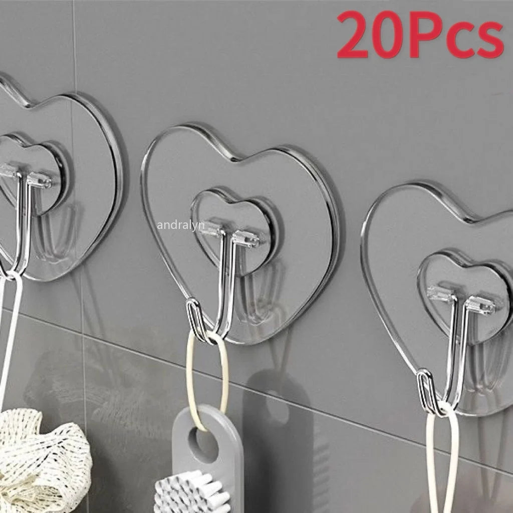 Heart-Shaped Self-Adhesive Hooks (Set of 6) – No-Drill, Multi-Purpose Transparent Hangers