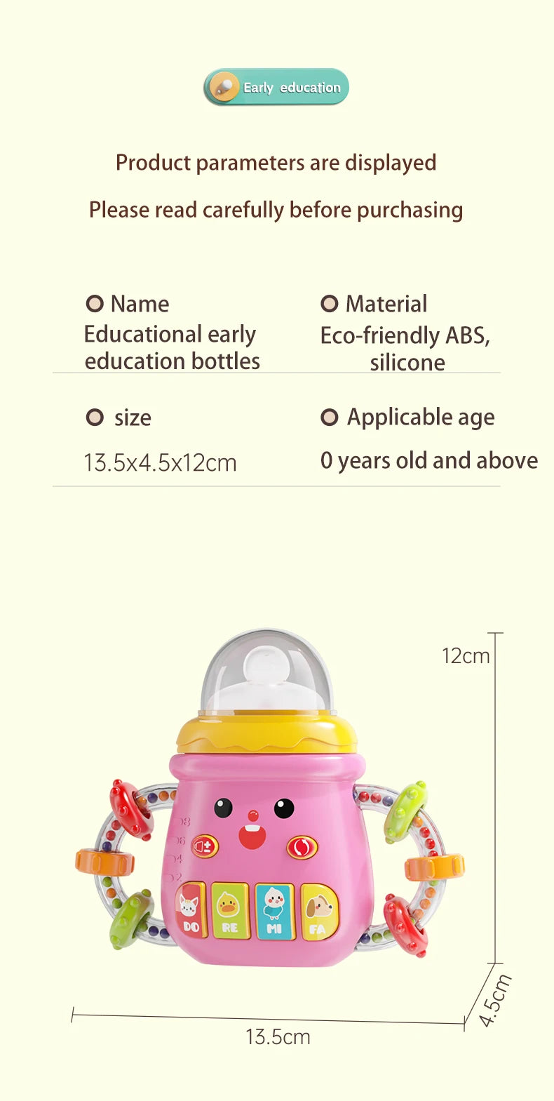 Baby Musical Feeding Bottle Pacifier Rattle Toy
