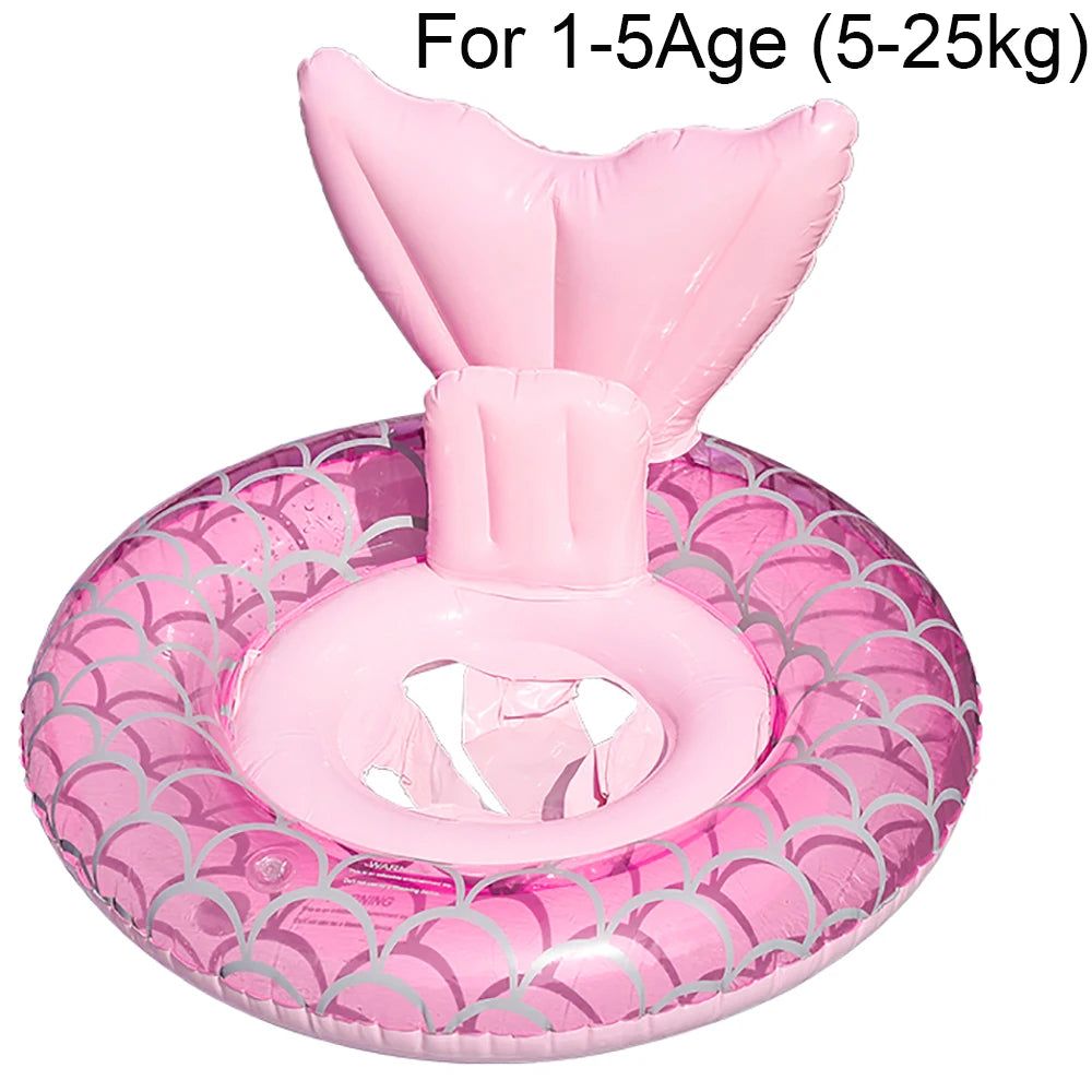 Pink inflatable swim ring with a fluted design and a large pink fin for children aged 1 to 5 years.