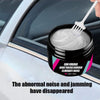 A white silicone spatula is shown scooping a white grease from a black jar, used to eliminate noise in car sunroof tracks.