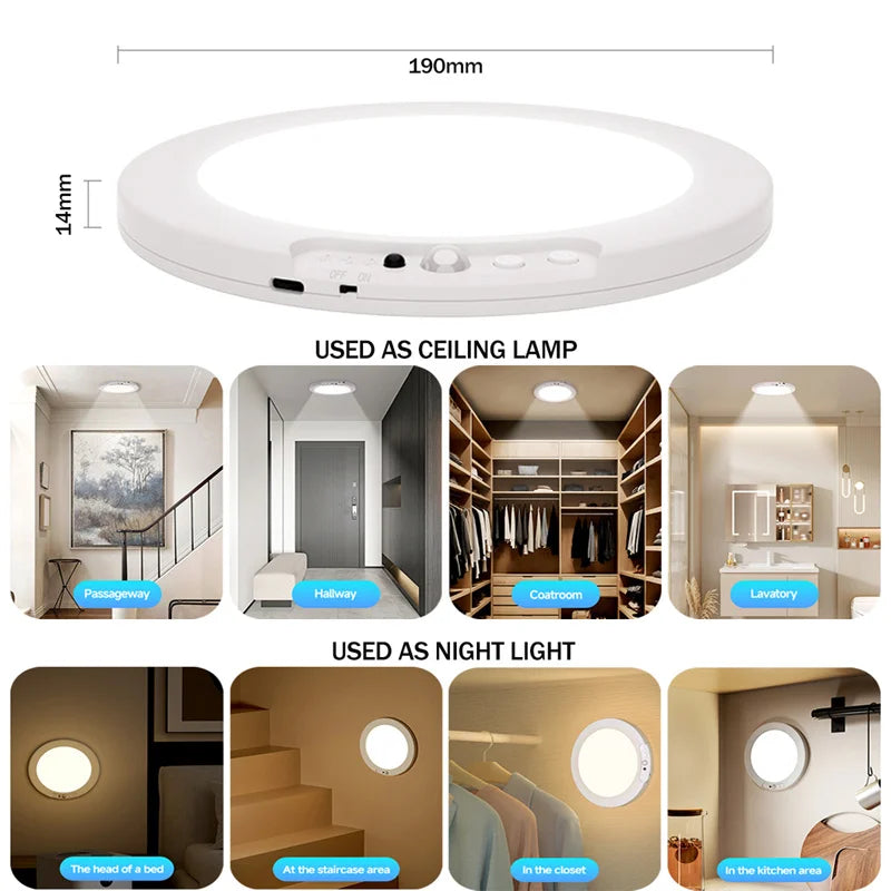 مصباح LED ذكي يعمل بالحركة وبطارية قابلة للشحن مع جهاز تحكم عن بعد