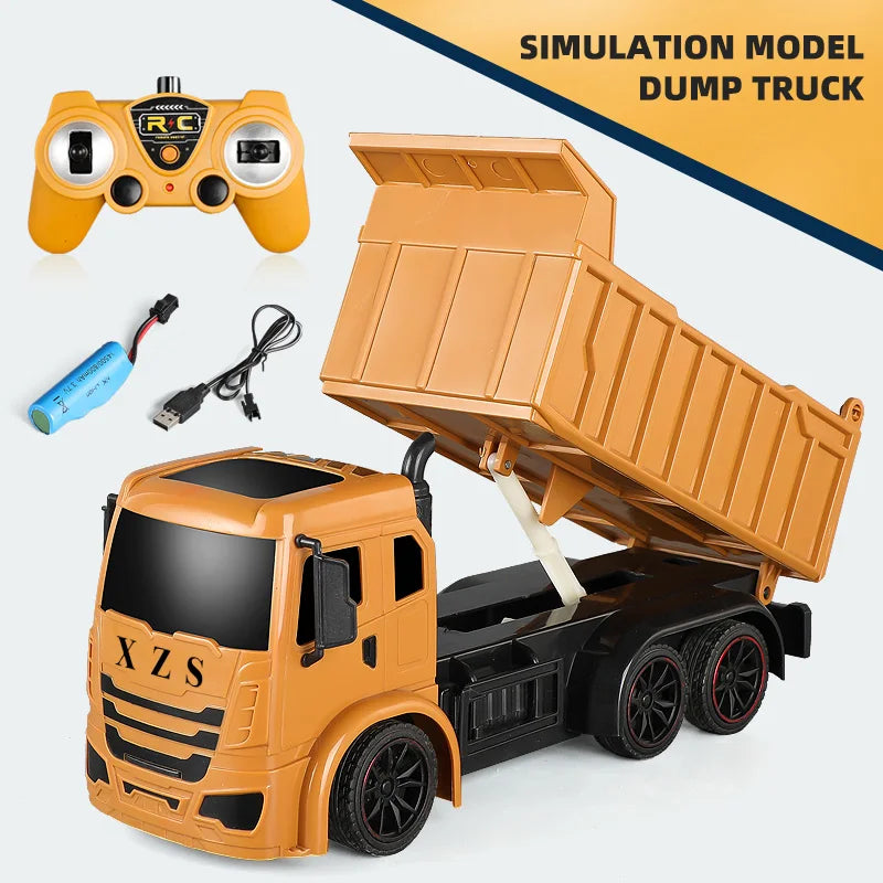 Camión de juguete modelo de simulación con retrocontrol y accesorio de excavadora.