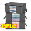 Three gray foldable storage bags with transparent windows stacked together.