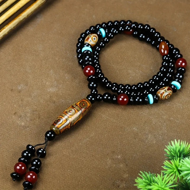 Agate Dzi Bead Pendant Necklace