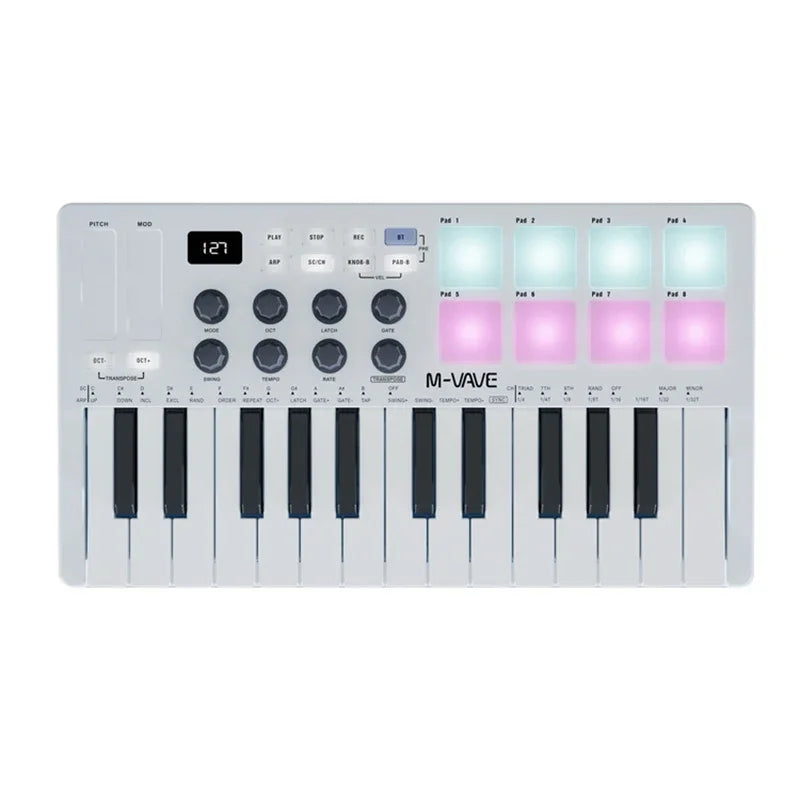 Portable 25-Key MIDI Controller with Pads and Wireless Connectivity