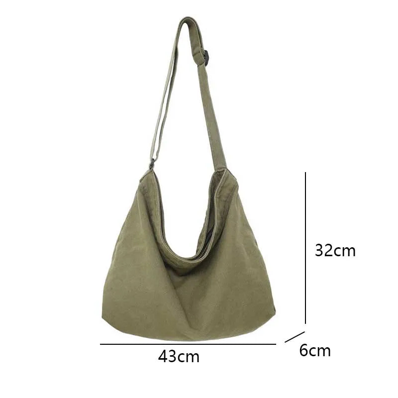Cotton Canvas Crossbody Bag with Large Capacity
