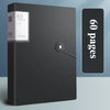 A black A4 expanding file organizer with a clear pocket divider visible on the front cover.