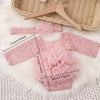 Newborn Knitted Lace Bodysuit Set with Puff Sleeves and Headband