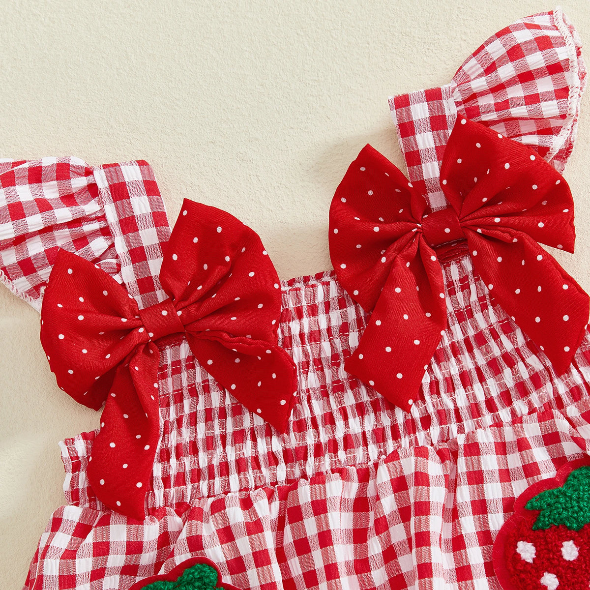 Strawberry Embroidered Plaid Tank Top and Shorts Set for Toddler Girls