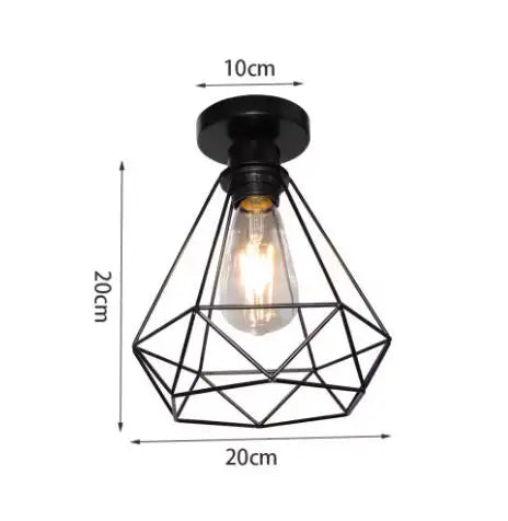 A black crystal single-head ceiling lamp with a geometric metal frame and exposed light bulb.