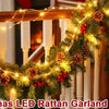 Christmas LED Rattan Garland Type A featuring warm lights and pine greenery draped on a wooden railing.