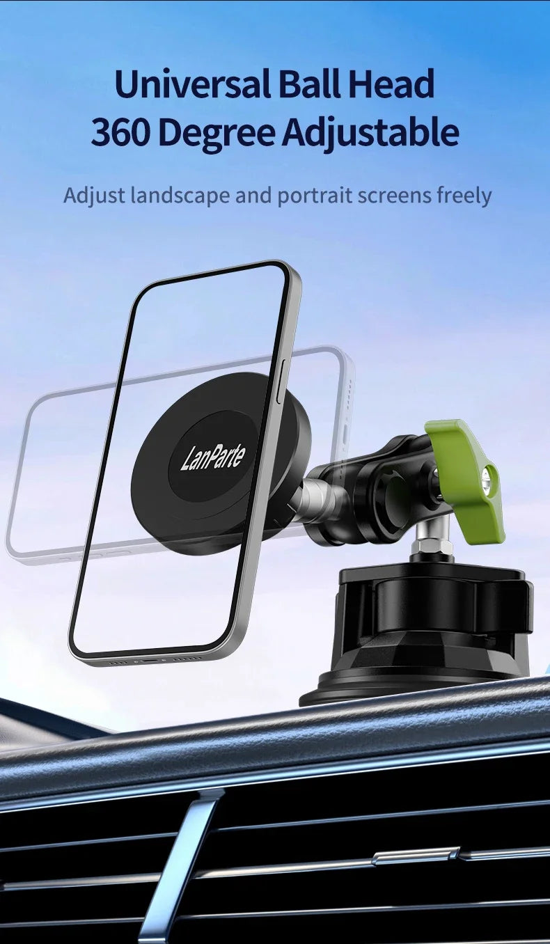 Universal ball head adjustable phone mount used to adjust landscape and portrait screens in a car
