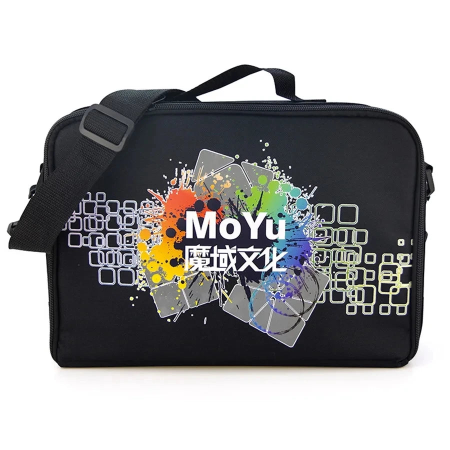 Black MoYu MeiLong 3x3x3 stickerless speed cube with a black carrying strap.