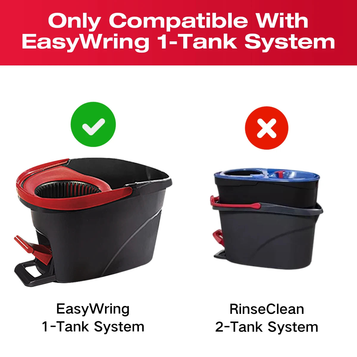 Vergleich zwischen einem EasyWring 1-Tank und einem RinseClean 2-Tank Moppkopf.