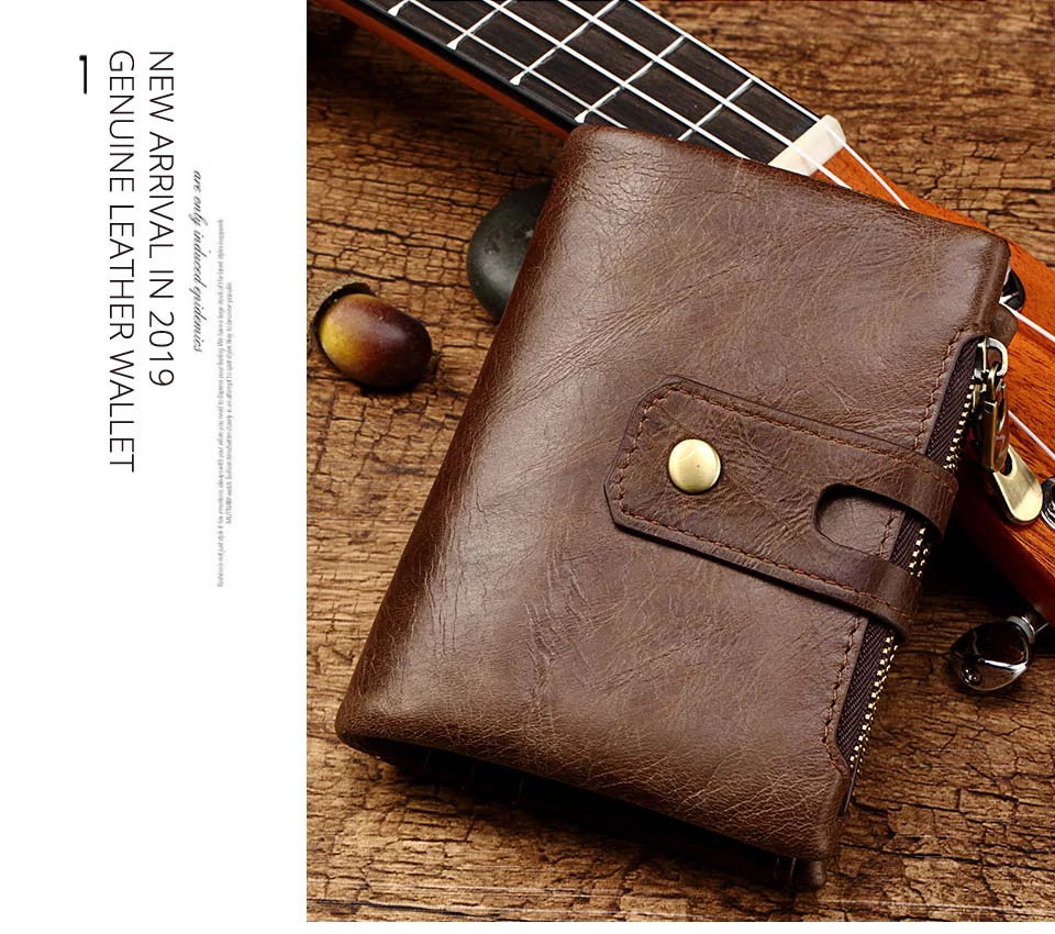 Vintage Leather Wallet with RFID Protection and Multiple Compartments