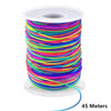 A spool of multicolored elastic stretchy cord for jewelry making, measuring 45 meters long.
