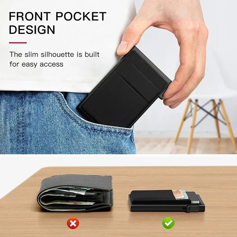 Slim RFID Blocking Metal Cardholder with Pop-Up Mechanism
